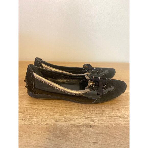 Tod's Women's Black & Gold Suede/Leather Driving Flats Size 8 - Picture 2 of 6